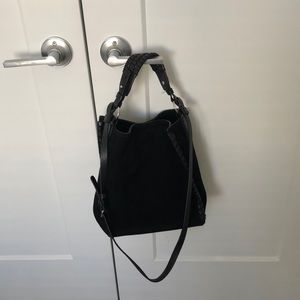 AllSaints - kepi lea shoulder bag / black suede